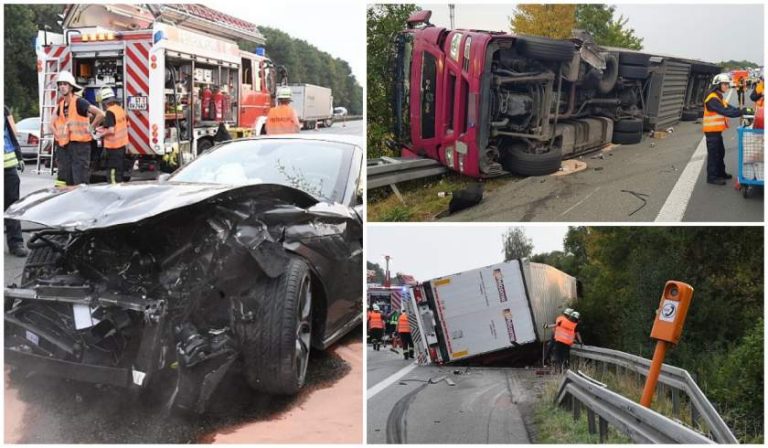 Un Ferrari a răsturnat un camion românesc încărcat cu zeci de tone de whiskey. Pagube de 500.000 €