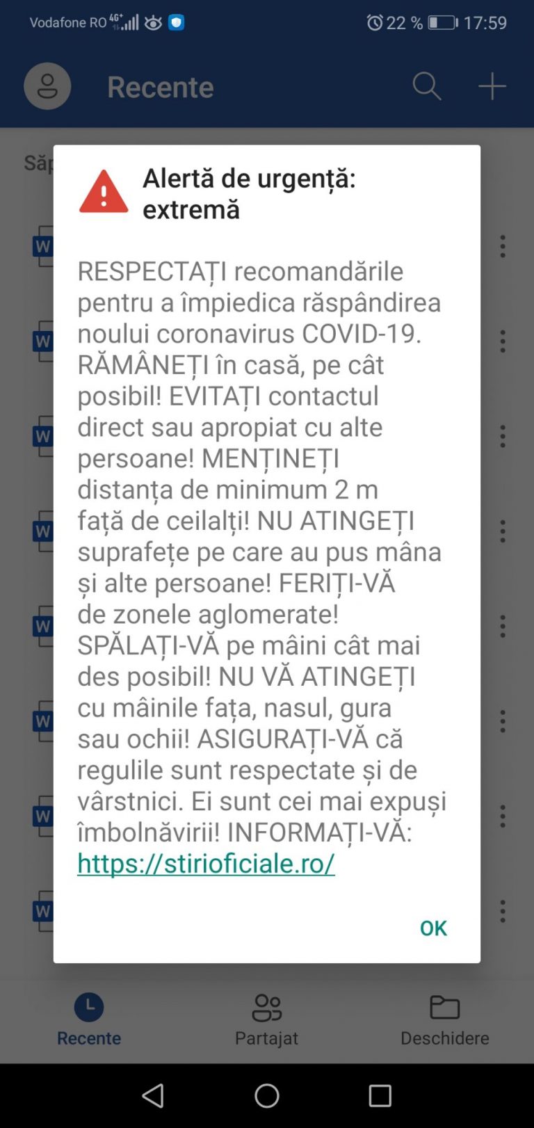 S-a dat mesaj RO-Alert. Autoritățile ne îndeamnă sa stăm în case