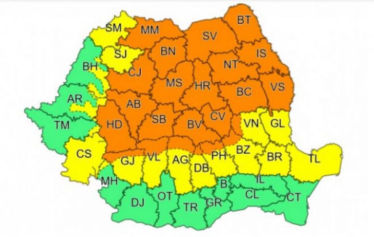 Ploi torențiale și vijelii în cea mai mare parte a țării