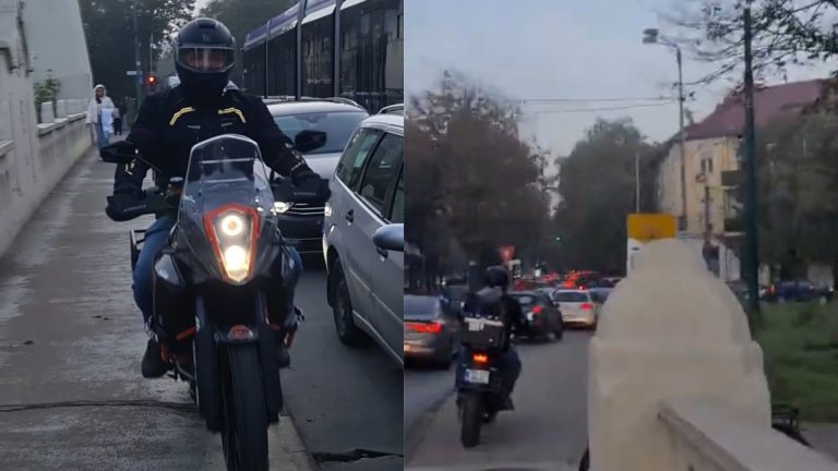 VIDEO | Un bărbat a fost filmat mergând cu motorul pe podul Decebal și pe trotuar. Bărbatul este polițist