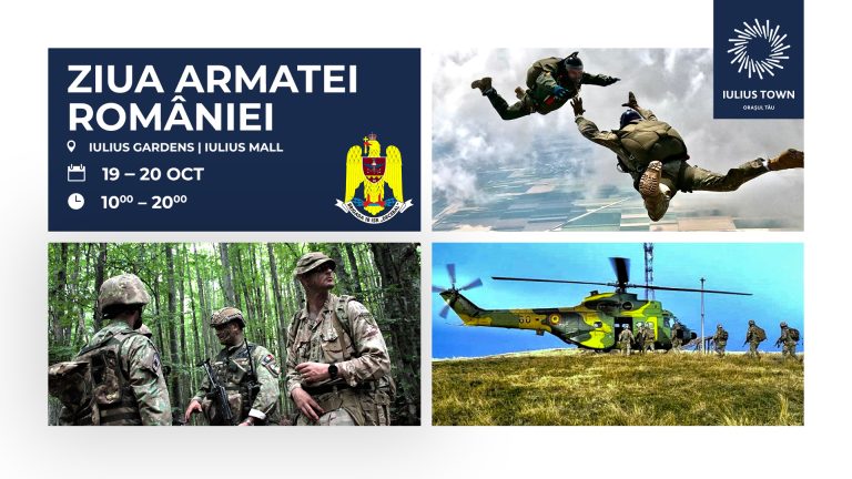 Ziua Armatei, sărbătorită la Iulius Town: tiroliană pentru copii, coborâri în rapel, maşini de luptă şi mini poligon de cercetare, iar un elicopter va survola zona