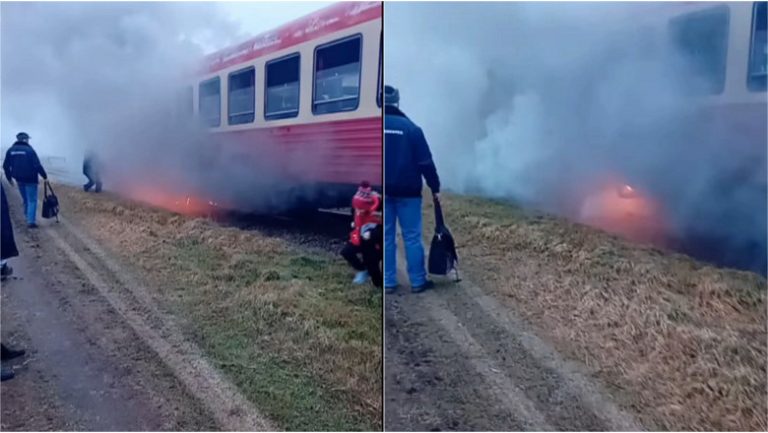 Motorul unui tren care circula în vestul țării a luat foc. Călătorii au scăpat teferi | VIDEO